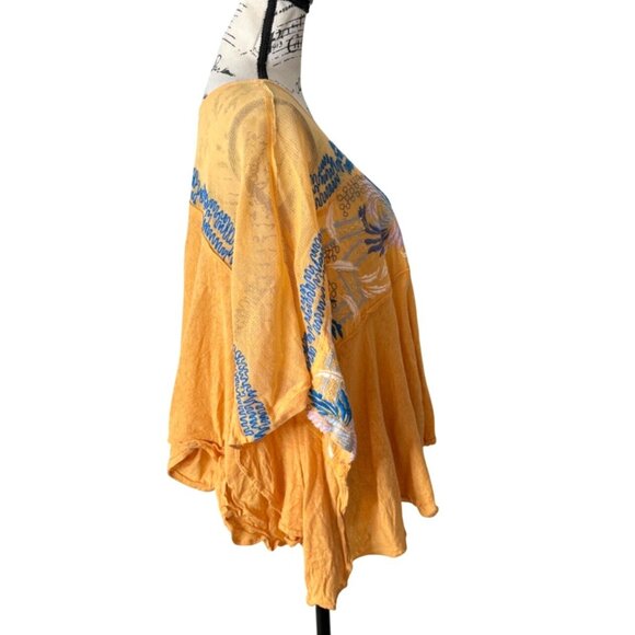 Free People Love Letter Top Embroidered Yellow Boho Cotton Oversized Womens S - Picture 3 of 8